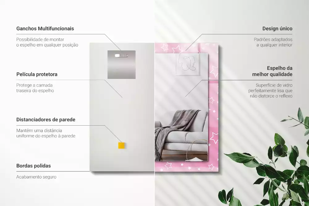 Négyszögletes tükör fali dísz Rózsaszín csillagok