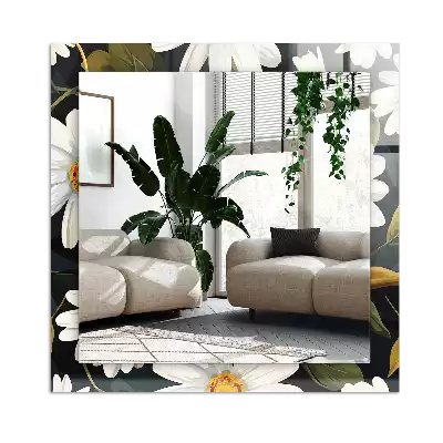 Négyszögletes tükör fali dísz Fehér százszorszép levelek