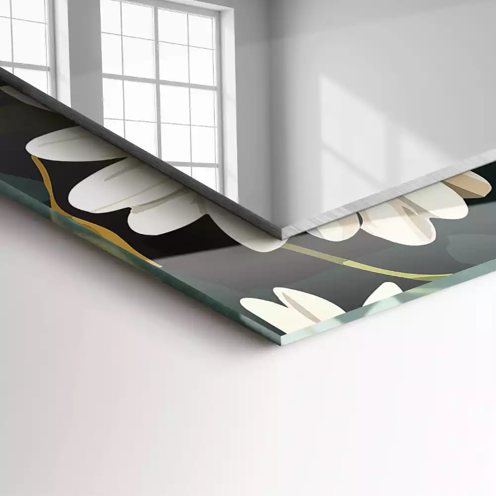 Négyszögletes tükör fali dísz Fehér százszorszép levelek