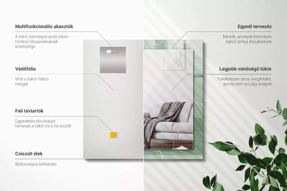 Négyszögletes tükör fali dísz Ginkgo levelek