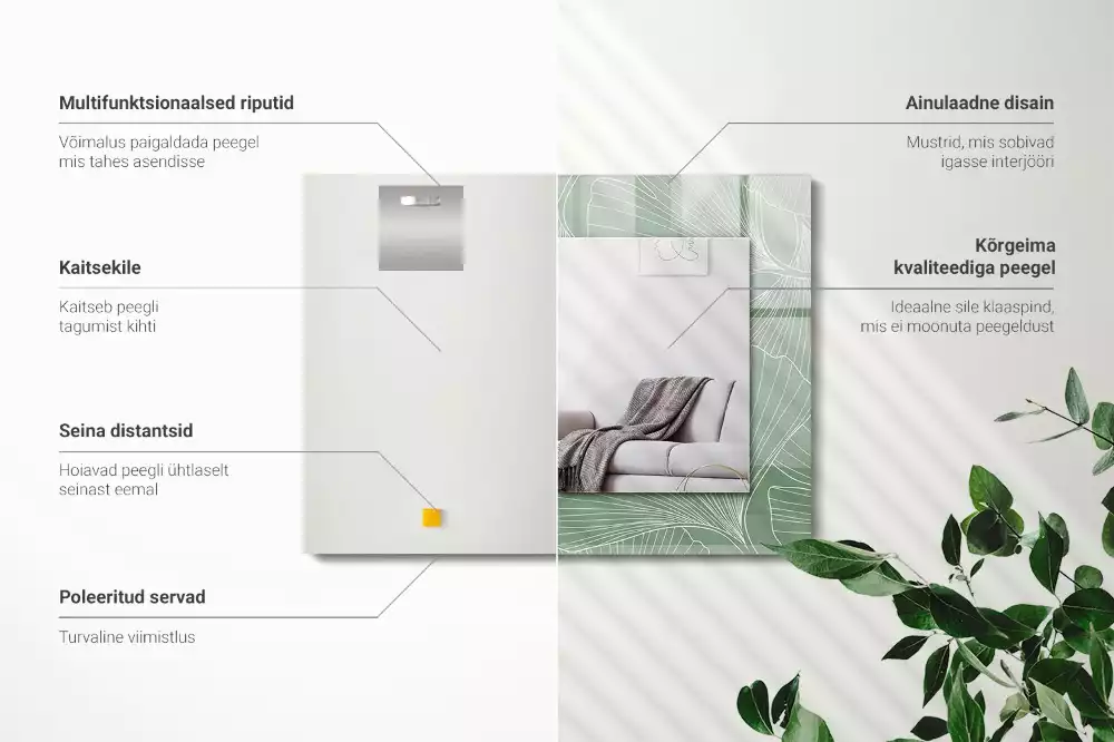 Négyszögletes tükör fali dísz Ginkgo levelek