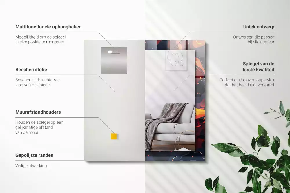 Négyszögletes tükör fali dísz Vulkáni láva