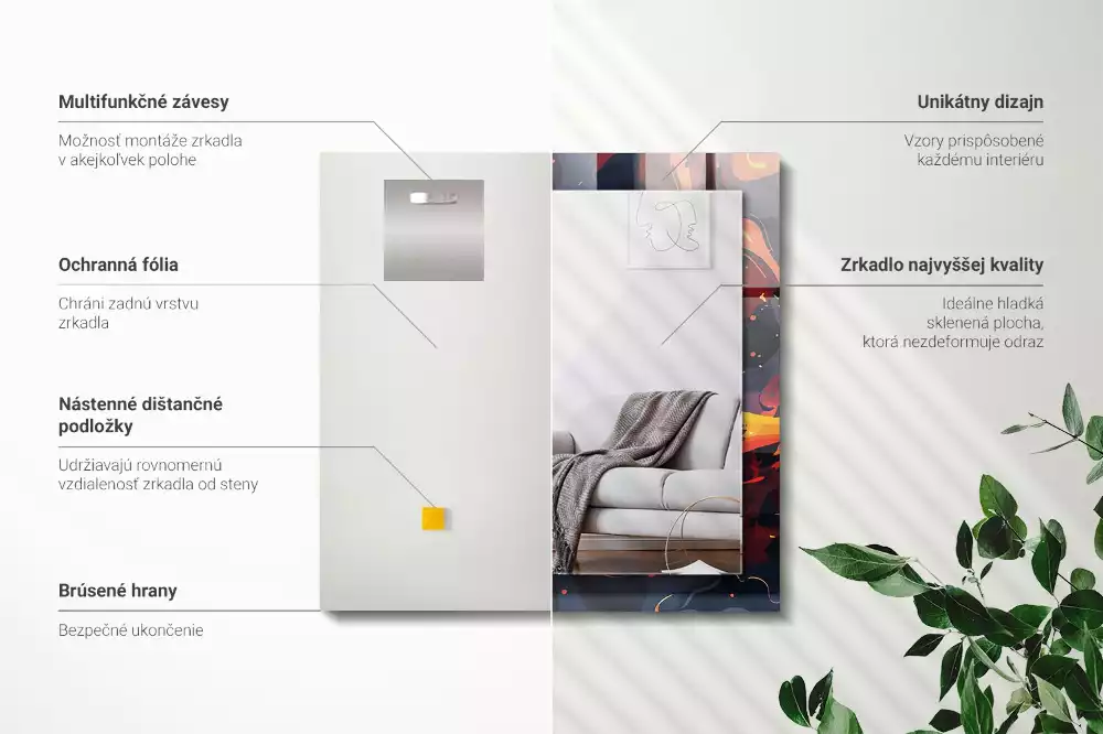 Négyszögletes tükör fali dísz Vulkáni láva