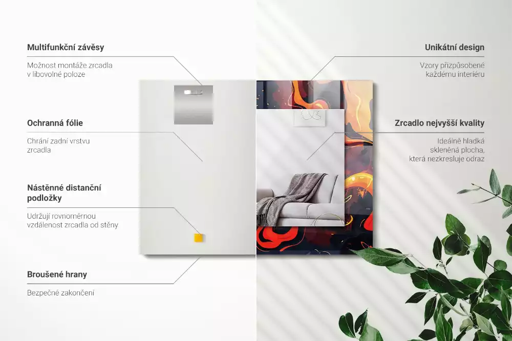 Négyszögletes tükör fali dísz Vulkáni láva