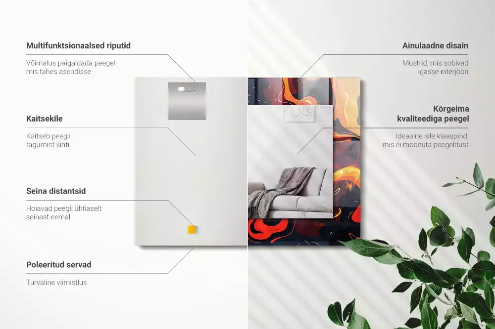 Négyszögletes tükör fali dísz Vulkáni láva