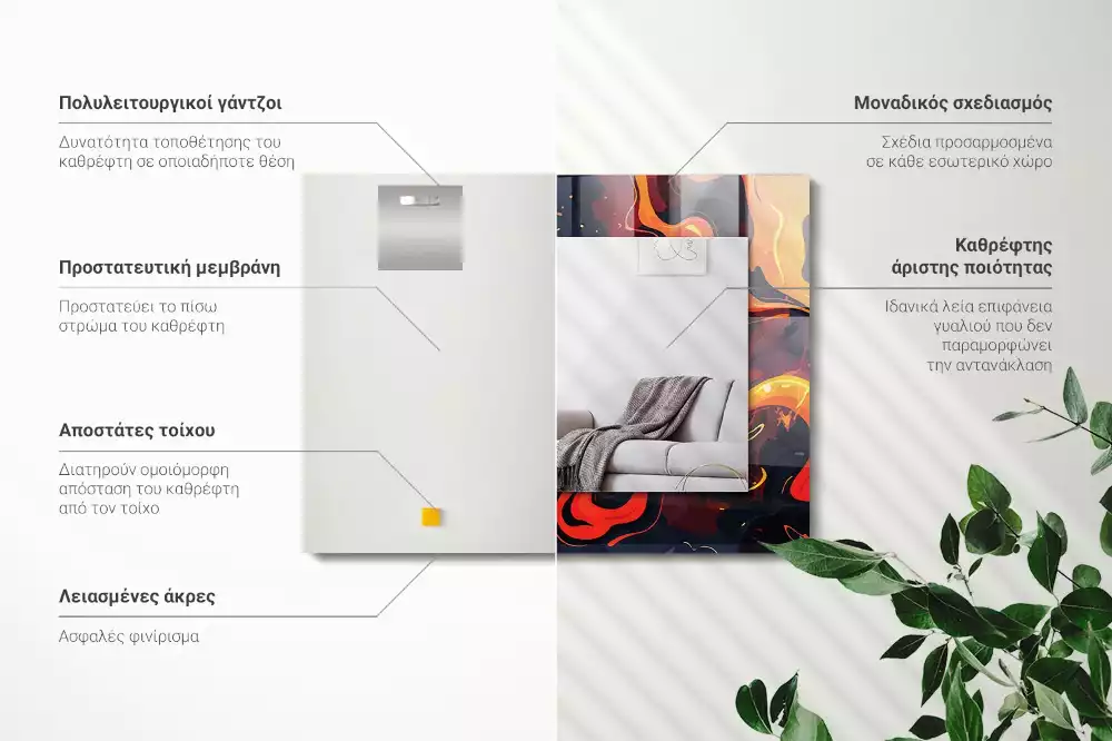 Négyszögletes tükör fali dísz Vulkáni láva