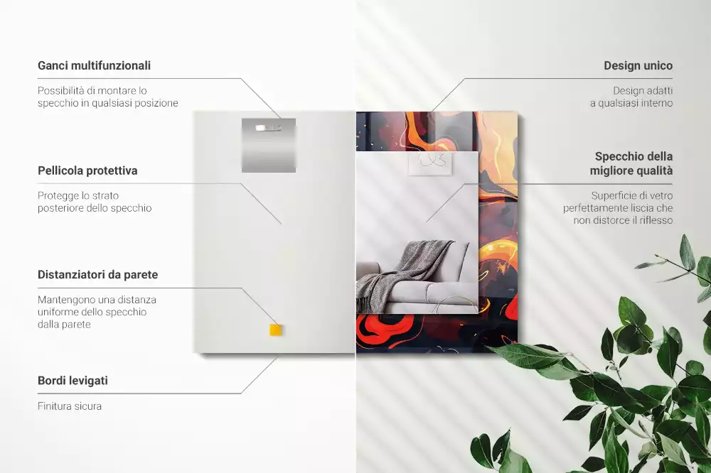 Négyszögletes tükör fali dísz Vulkáni láva