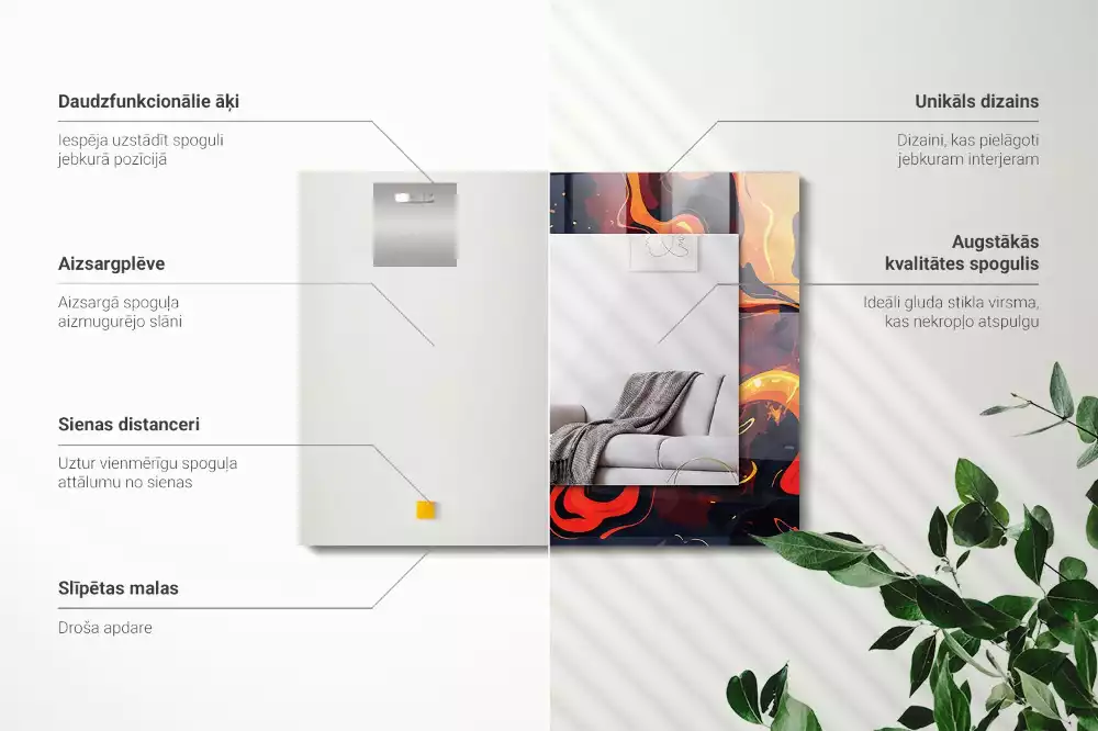 Négyszögletes tükör fali dísz Vulkáni láva