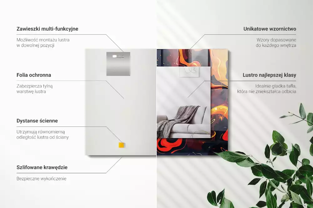 Négyszögletes tükör fali dísz Vulkáni láva