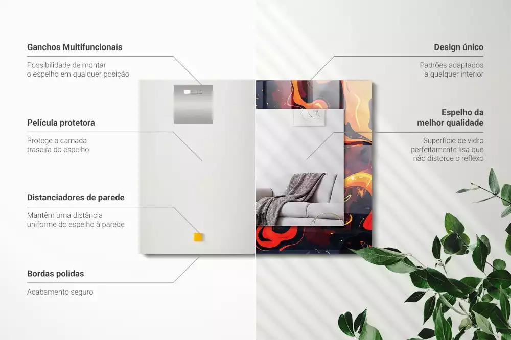 Négyszögletes tükör fali dísz Vulkáni láva