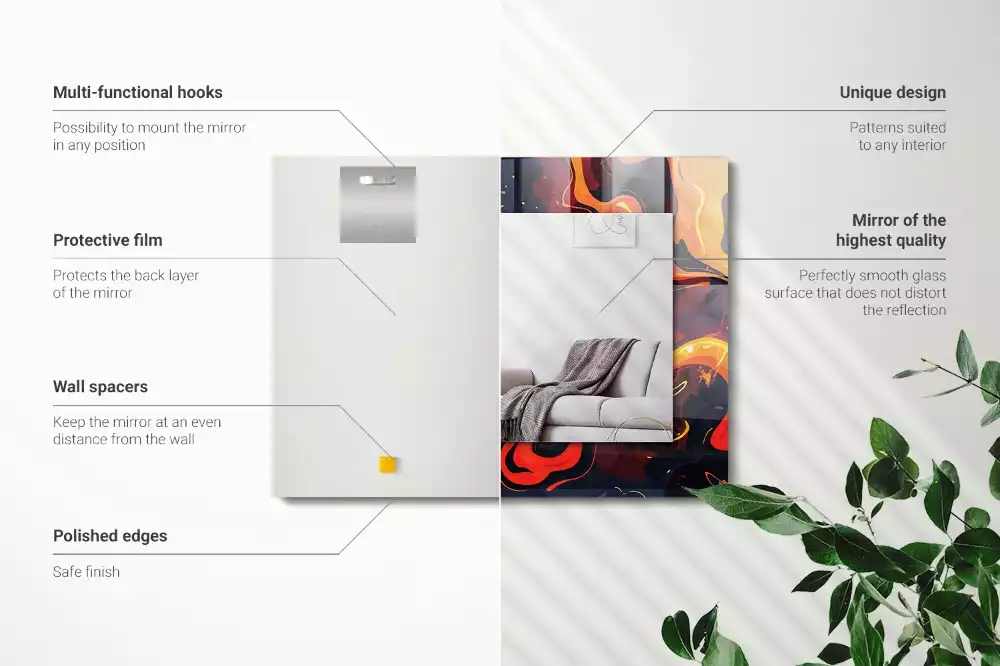 Négyszögletes tükör fali dísz Vulkáni láva