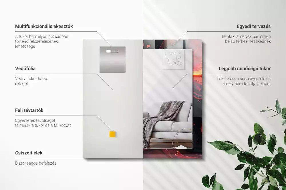 Négyszögletes tükör fali dísz Absztrakt láva