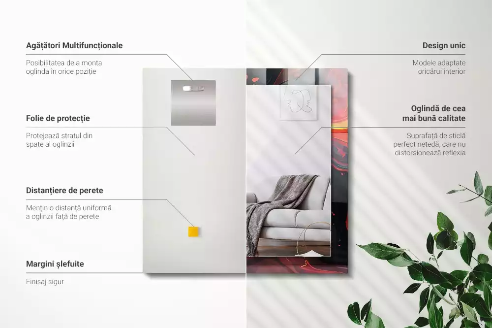 Négyszögletes tükör fali dísz Absztrakt láva