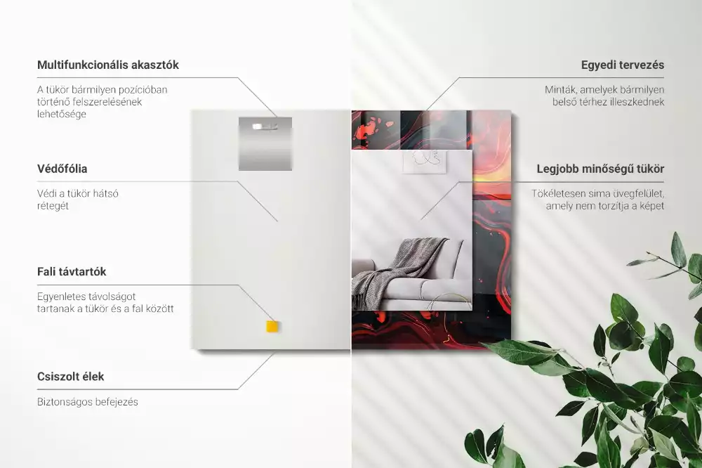 Négyszögletes tükör fali dísz Absztrakt láva