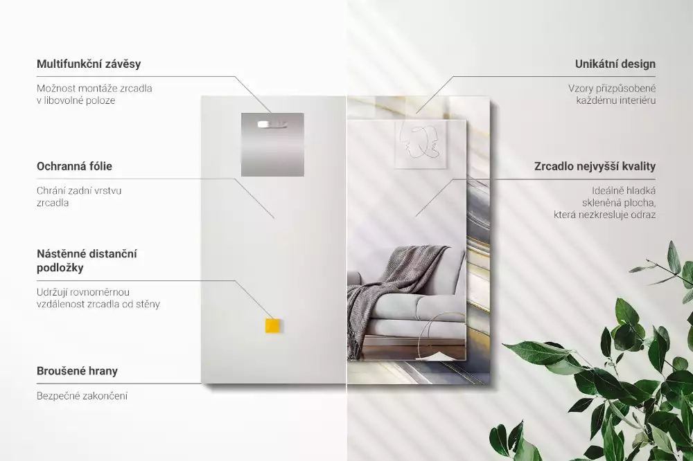 Négyszögletes tükör fali dísz Absztrakt színes hullámok