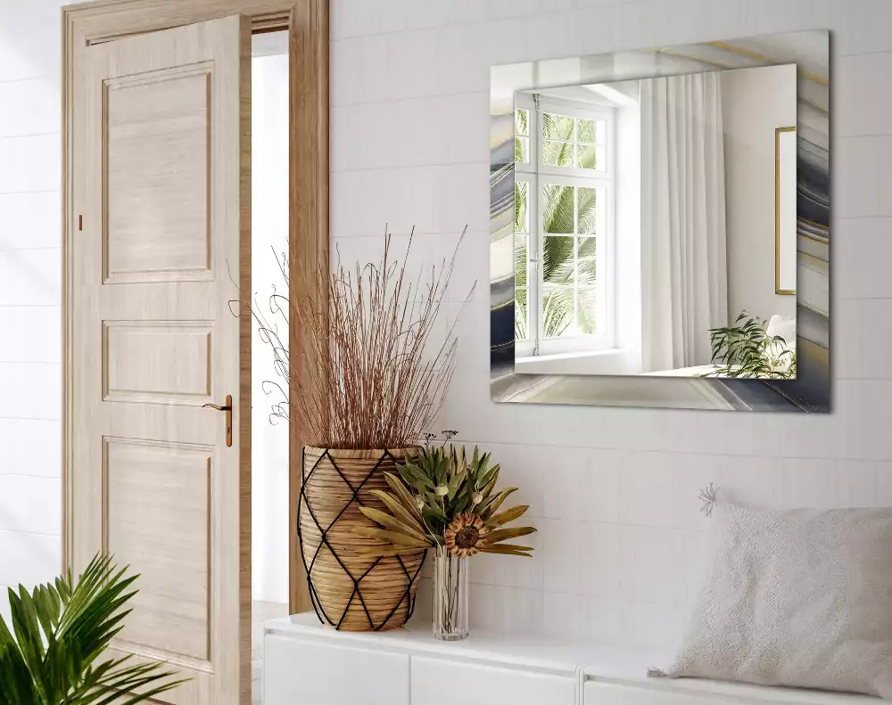 Négyszögletes tükör fali dísz Absztrakt színes hullámok