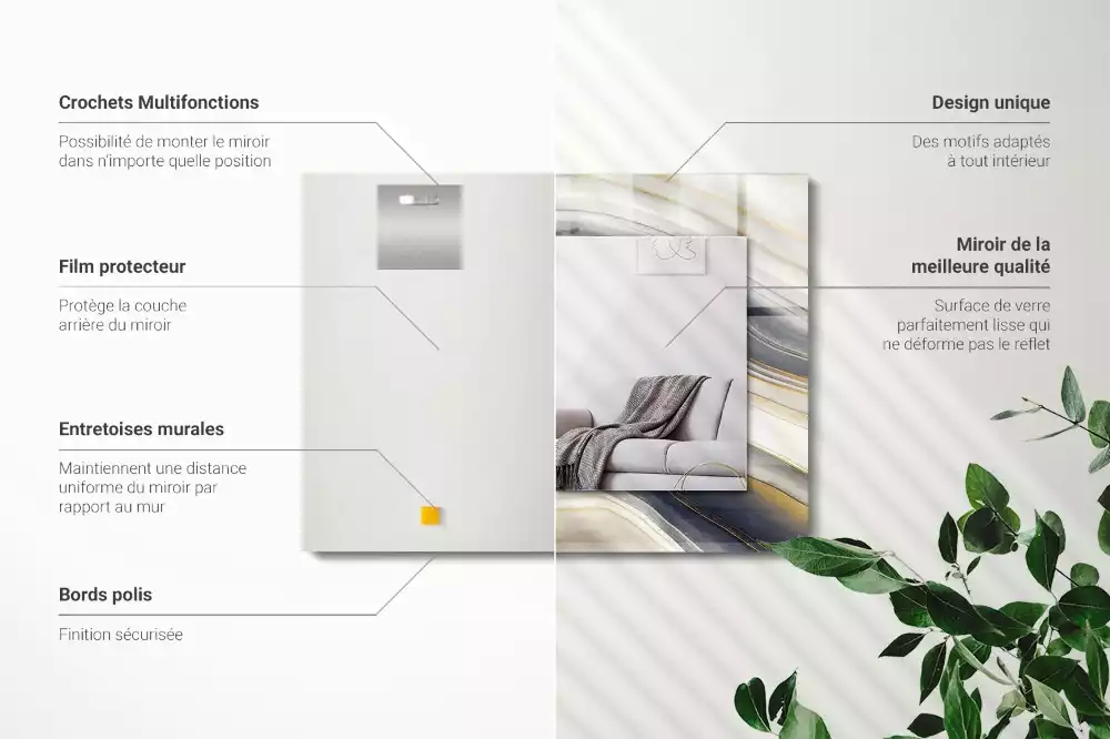 Négyszögletes tükör fali dísz Absztrakt színes hullámok