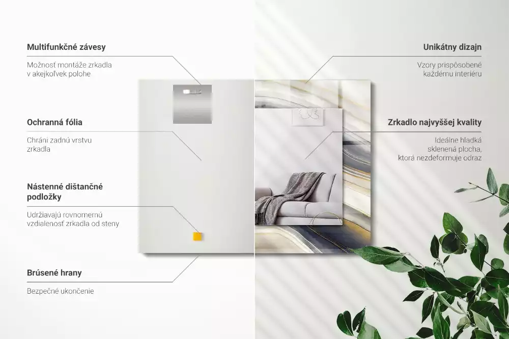 Négyszögletes tükör fali dísz Absztrakt színes hullámok