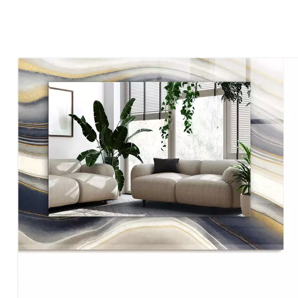 Négyszögletes tükör fali dísz Absztrakt színes hullámok