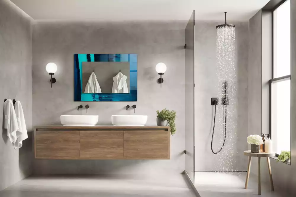 Négyszögletes tükör fali dísz Absztrakt kék művészet