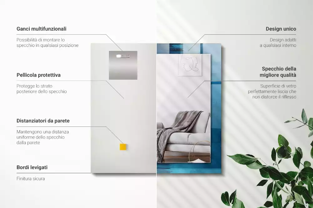 Négyszögletes tükör fali dísz Absztrakt kék művészet