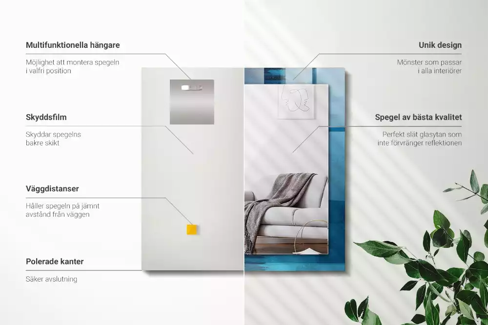 Négyszögletes tükör fali dísz Absztrakt kék művészet