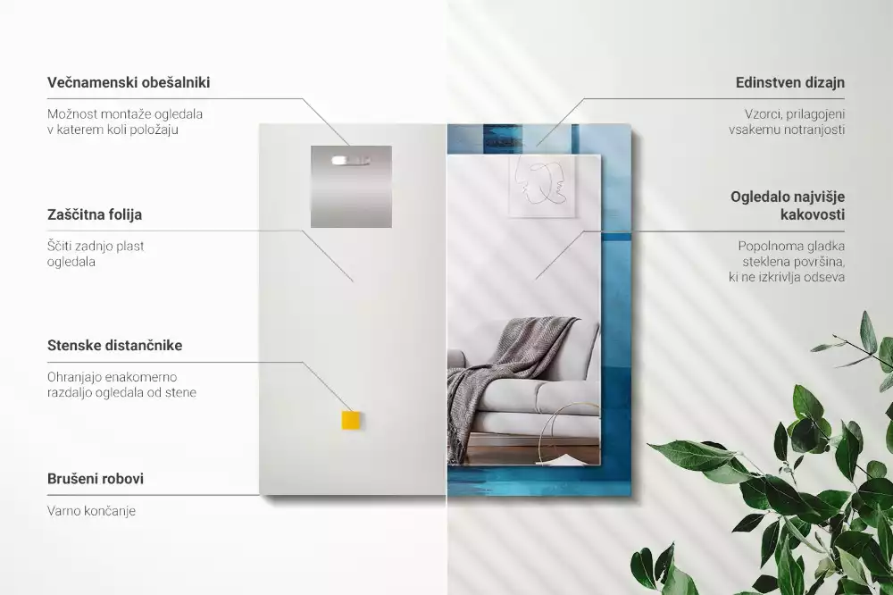 Négyszögletes tükör fali dísz Absztrakt kék művészet