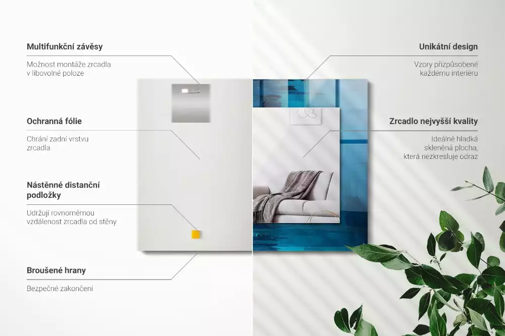 Négyszögletes tükör fali dísz Absztrakt kék művészet