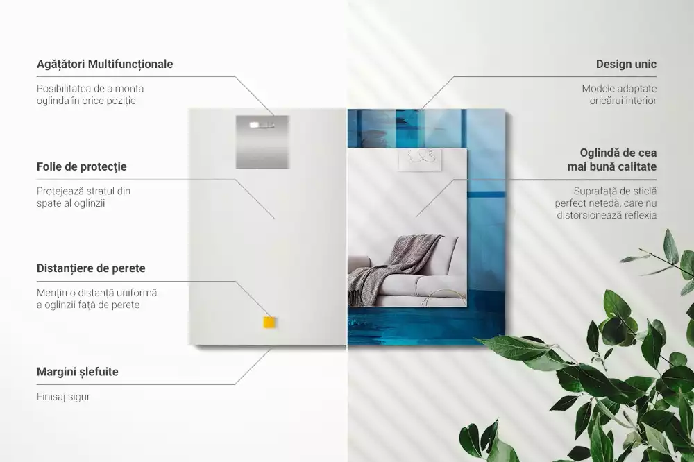 Négyszögletes tükör fali dísz Absztrakt kék művészet