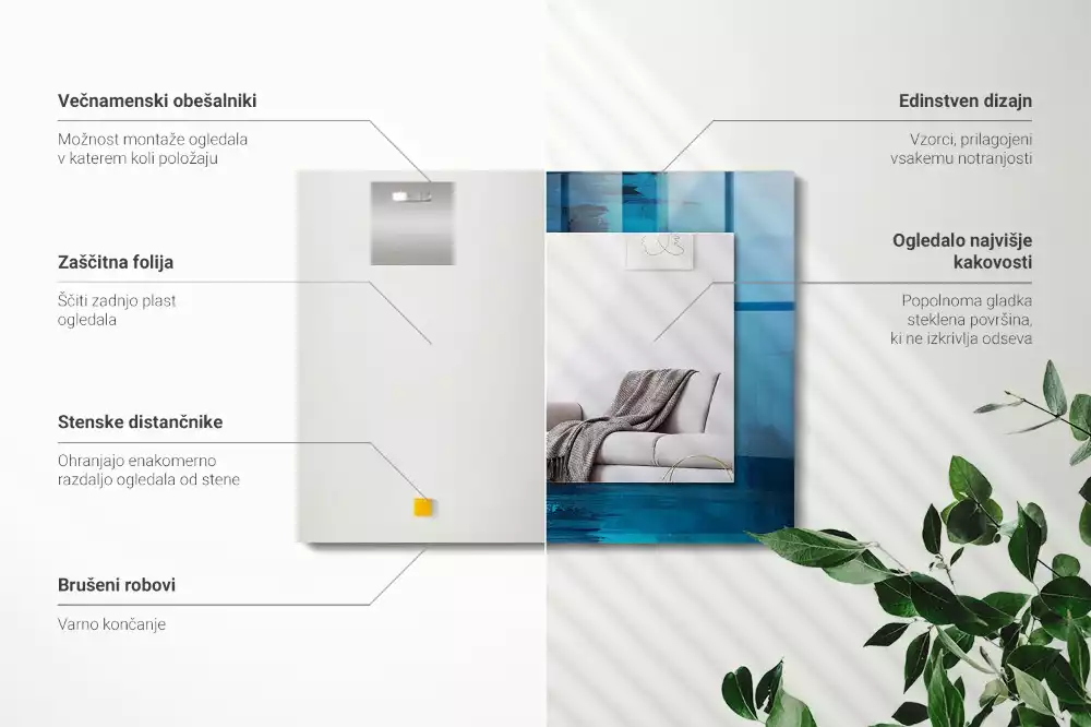 Négyszögletes tükör fali dísz Absztrakt kék művészet