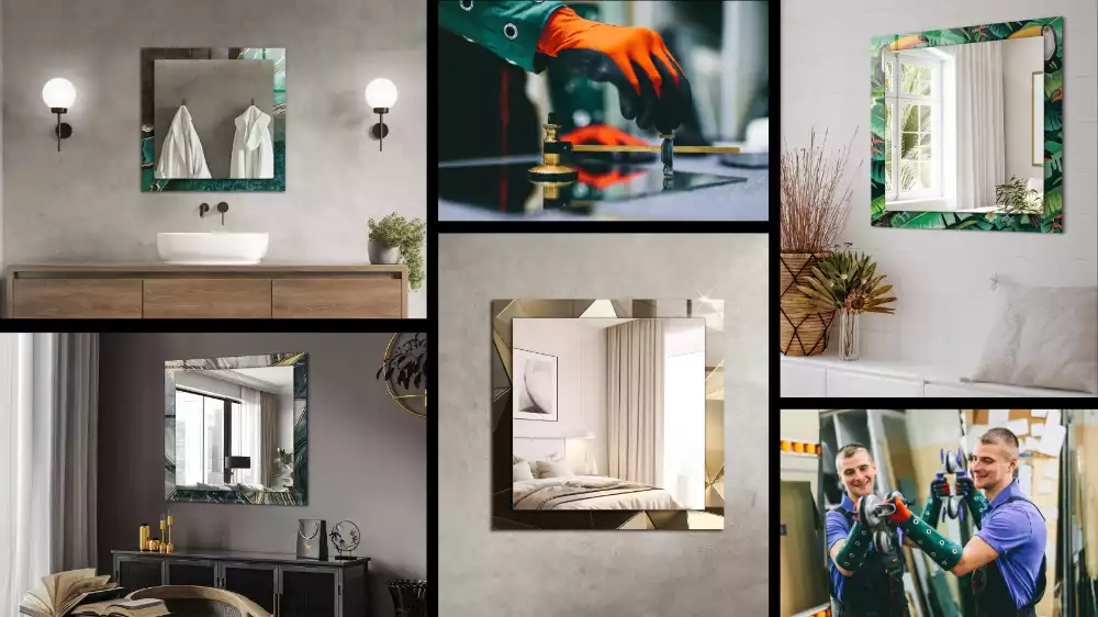 Négyszögletes tükör fali dísz Absztrakt kék művészet