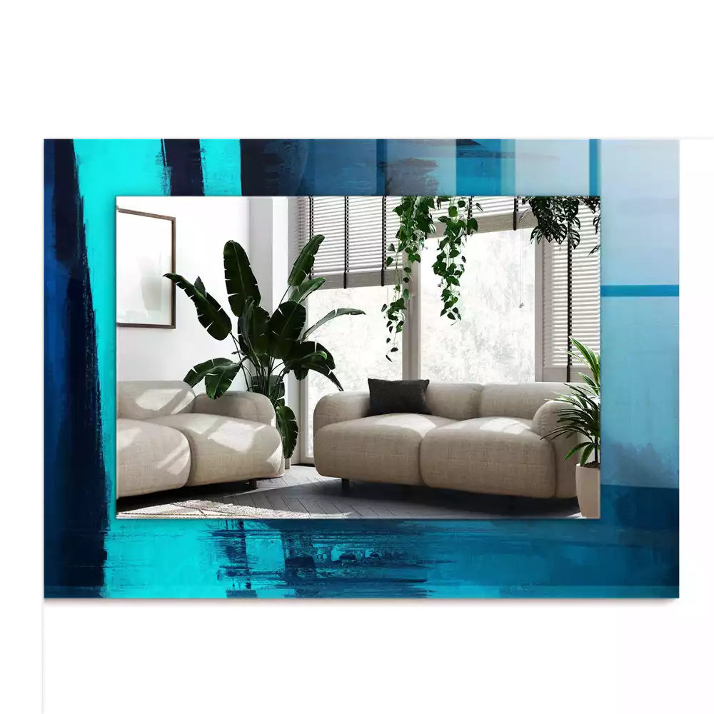 Négyszögletes tükör fali dísz Absztrakt kék művészet