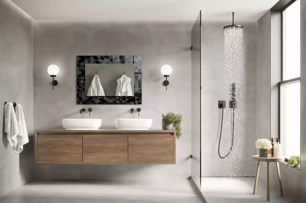 Négyszögletes tükör fali dísz Fekete és szürke háromszögek