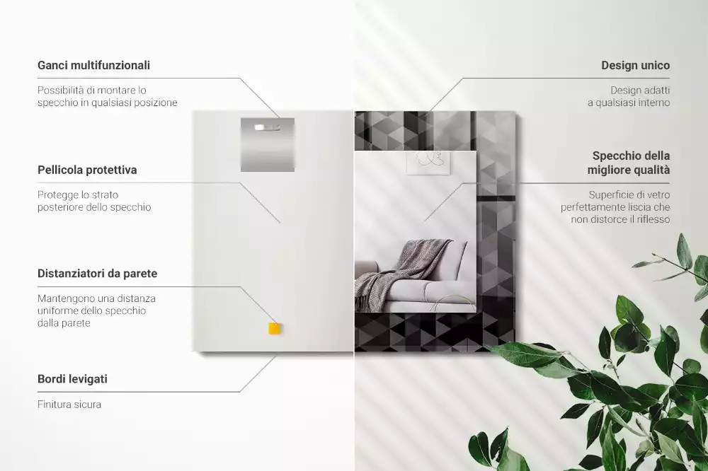 Négyszögletes tükör fali dísz Fekete és szürke háromszögek