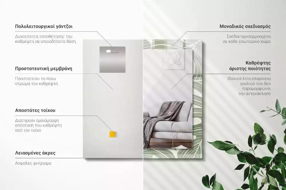 Négyszögletes tükör fali dísz Monstera levelek