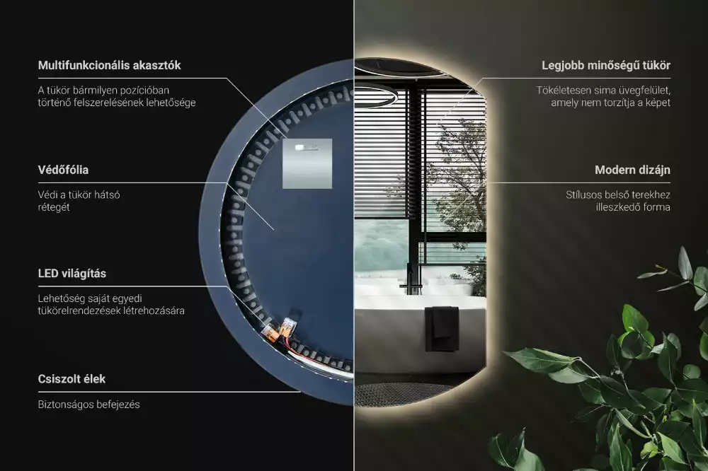 Tükör vágott oldallal látványos LED világítással