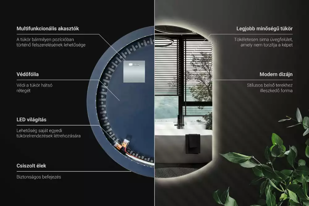 Tükör vágott oldallal látványos LED világítással