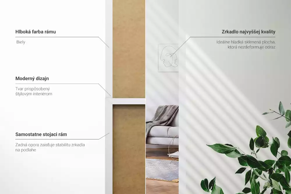 Álló tükör fehér kerettel