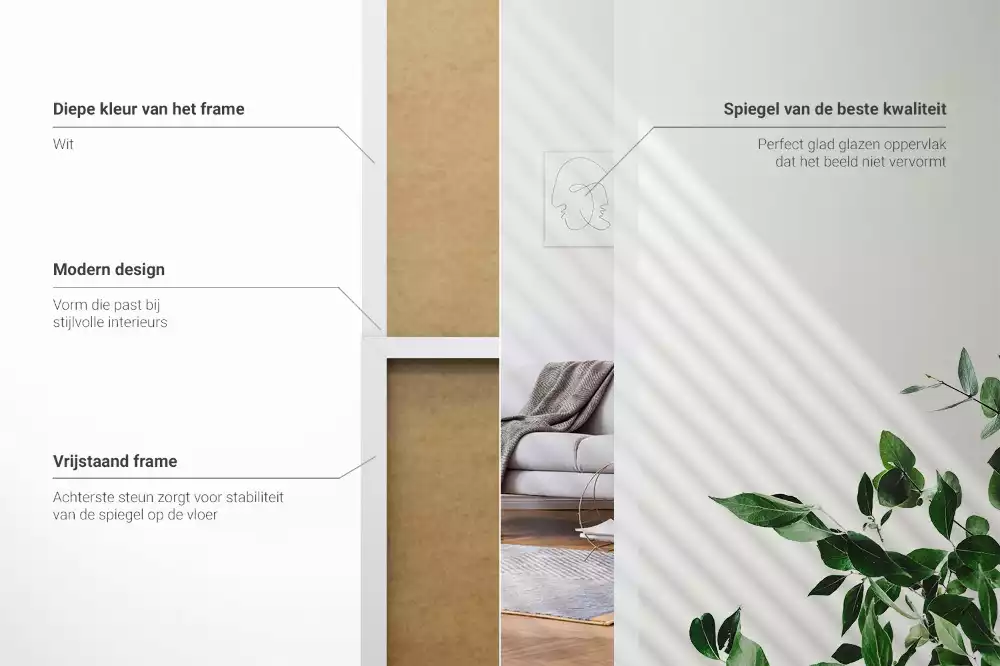 Álló tükör fehér kerettel