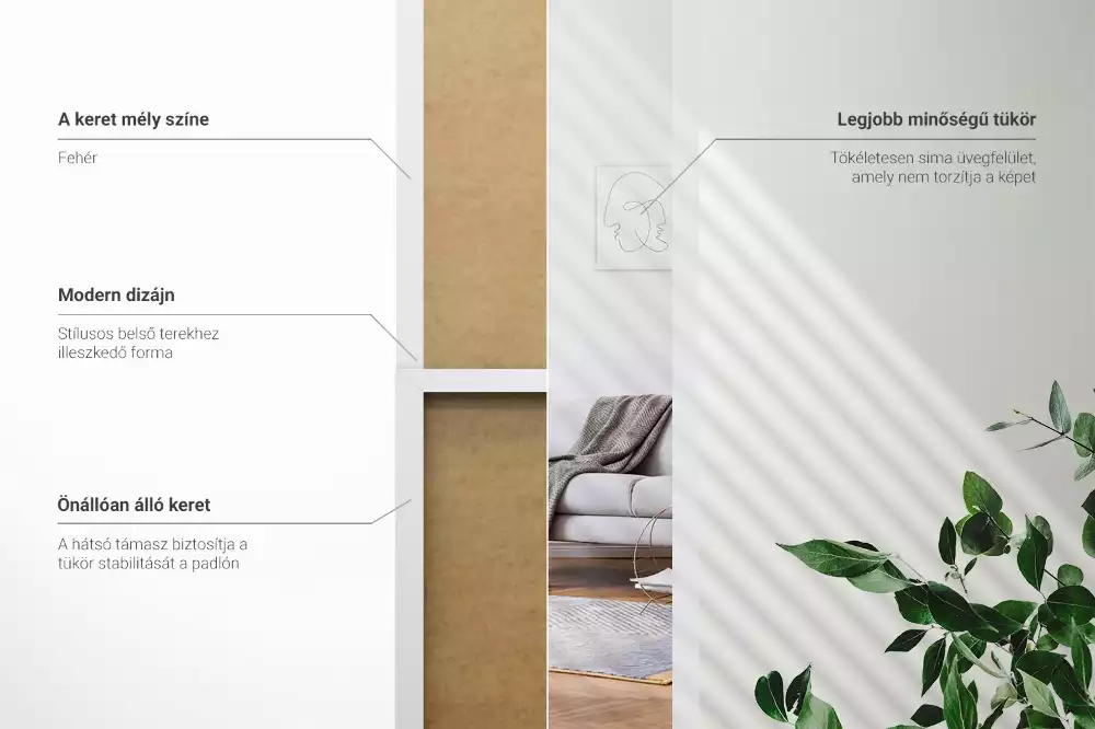 Álló tükör fehér kerettel