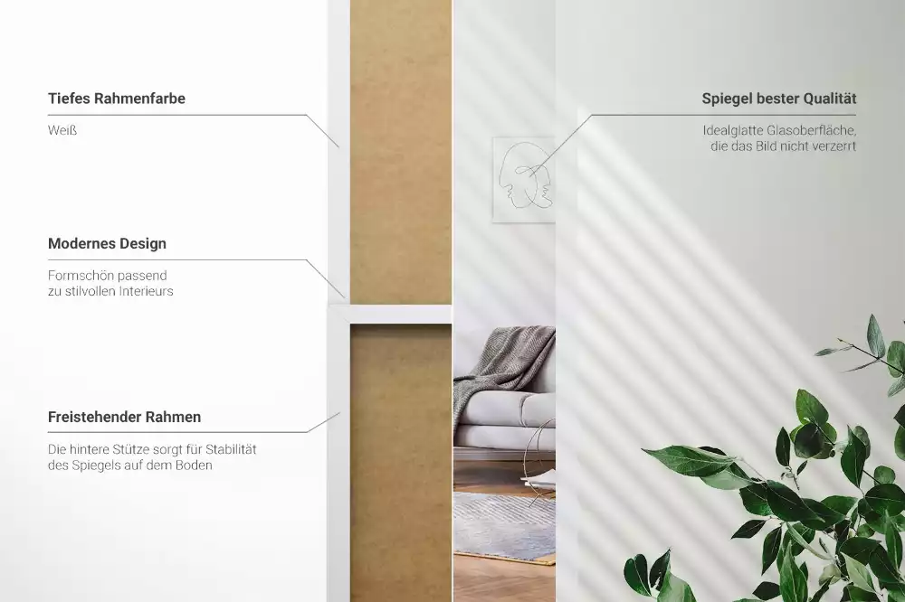 Álló tükör fehér kerettel