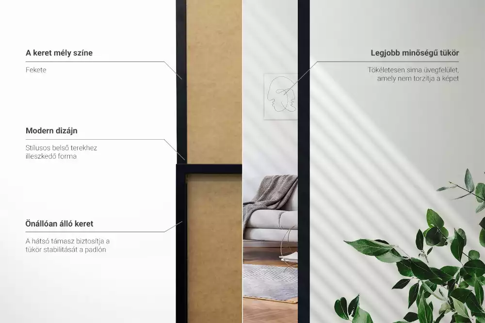 Álló tükör fekete kerettel