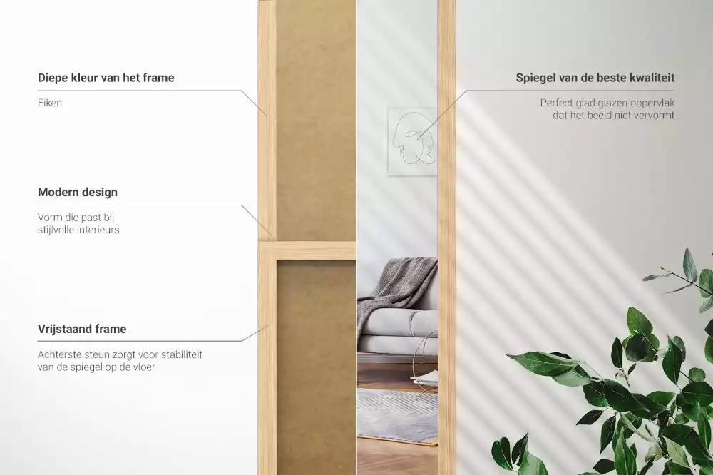 Álló tükör tölgyfa kerettel