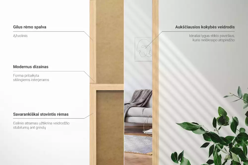 Álló tükör tölgyfa kerettel