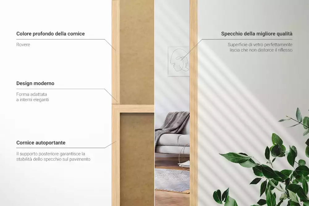 Álló tükör tölgyfa kerettel