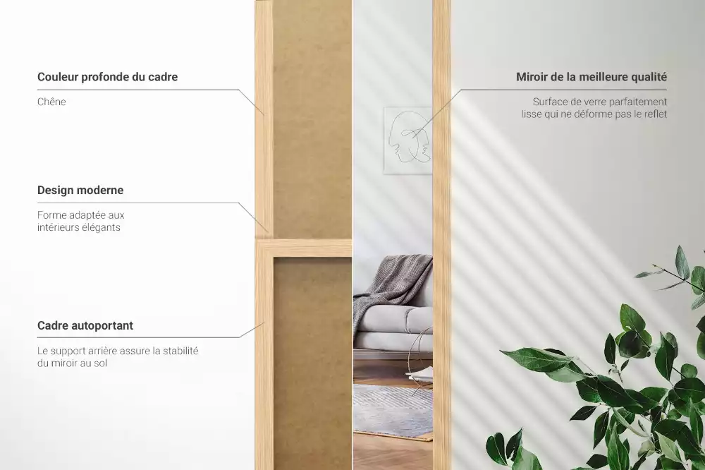 Álló tükör tölgyfa kerettel