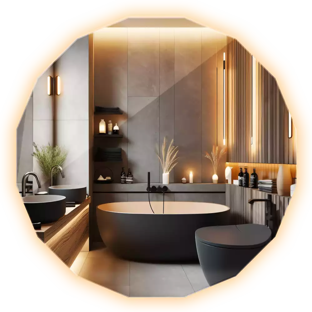 Sokszögű tükör LED-es világítással