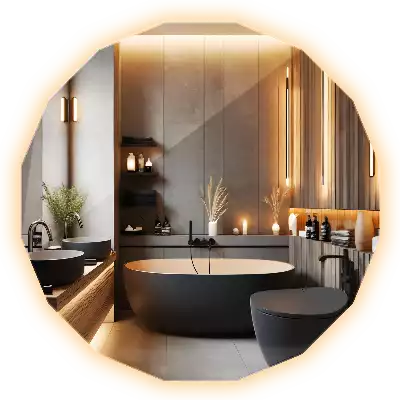 Sokszögű tükör LED-es világítással