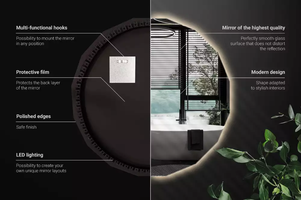 Sokszögű tükör LED-es világítással