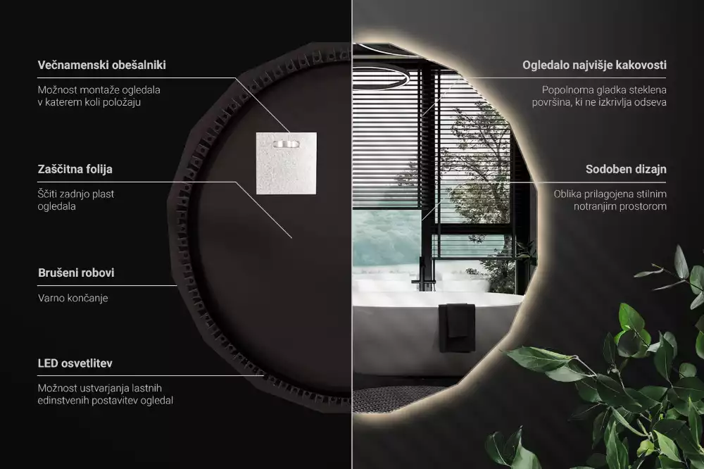 Sokszögű tükör LED-es világítással